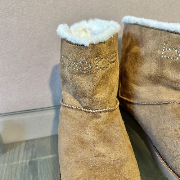 Bebe Shoes - Bebe LilyBell Rhinestone faux fur ankle boots in Brown